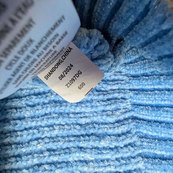 DKNY Blue Chenille Sparkle Sequin Heart Sweater M Cropped Ethereal Fairycore - Picture 7 of 8